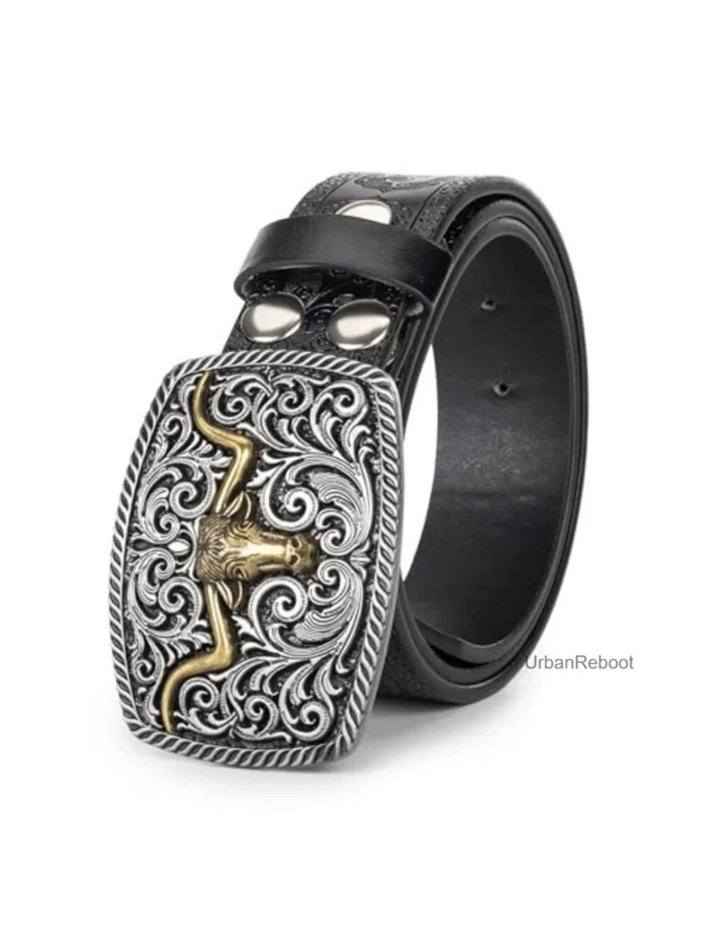 Women's Western PU Leather Belt Turquoise Oval Buckle Embossed Cowboy Belt